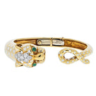 David Webb Panthere Platinum & 18K Yellow Gold White Enamel Diamond Bangle Bracelet - The Back Vault