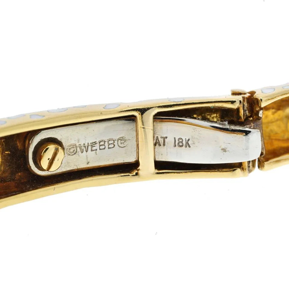 David Webb Panthere Platinum & 18K Yellow Gold White Enamel Diamond Bangle Bracelet - The Back Vault