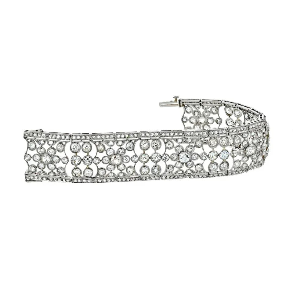 Circa 1940's Platinum 35 Carat Old Cut Diamond Openwork Bracelet - The Back Vault