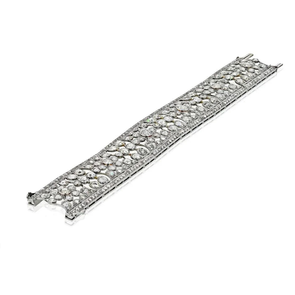 Circa 1940's Platinum 35 Carat Old Cut Diamond Openwork Bracelet - The Back Vault