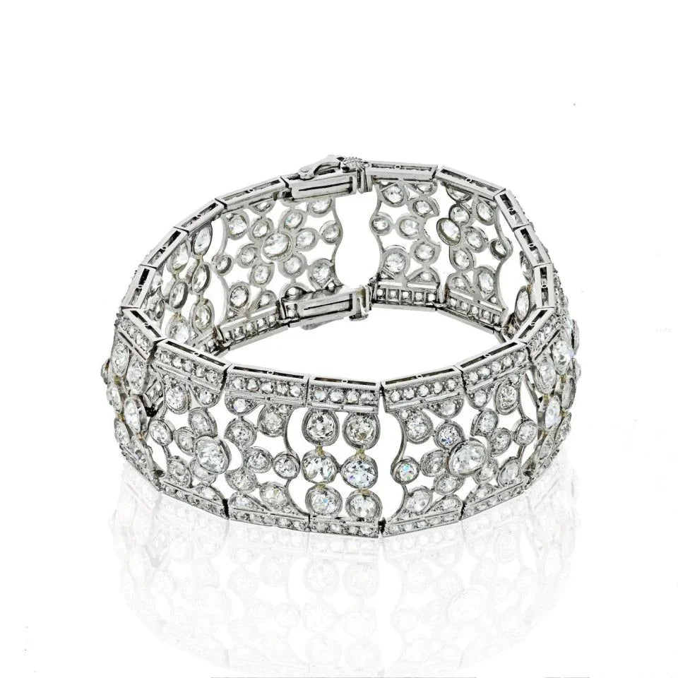 Circa 1940's Platinum 35 Carat Old Cut Diamond Openwork Bracelet - The Back Vault