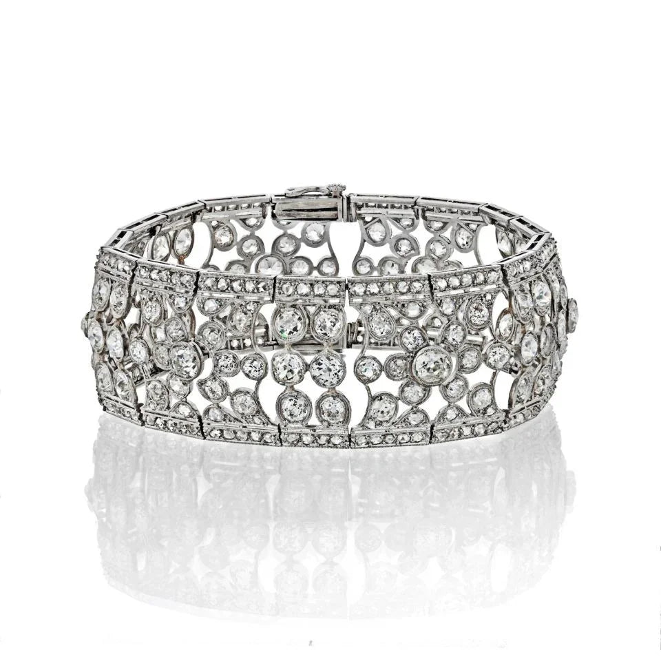Circa 1940's Platinum 35 Carat Old Cut Diamond Openwork Bracelet - The Back Vault