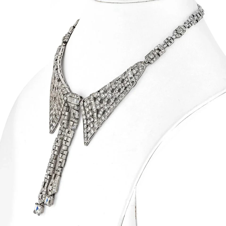 Art Deco Platinum Collar Lavalier Diamond Necklace 44.17 Carats Necklace - The Back Vault