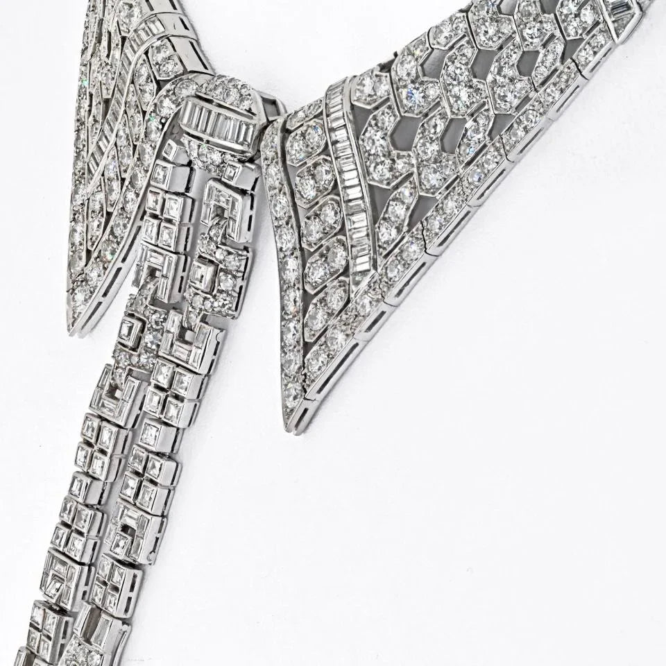 Art Deco Platinum Collar Lavalier Diamond Necklace 44.17 Carats Necklace - The Back Vault
