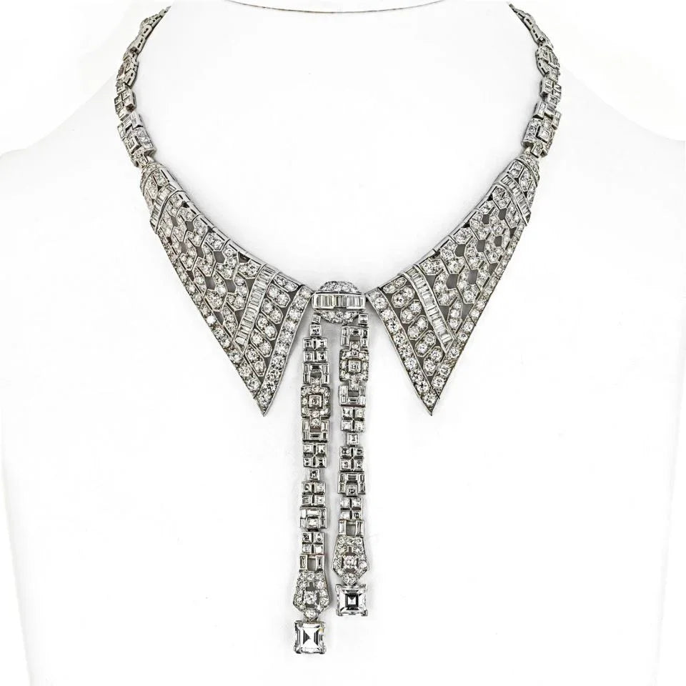 Art Deco Platinum Collar Lavalier Diamond Necklace 44.17 Carats Necklace - The Back Vault