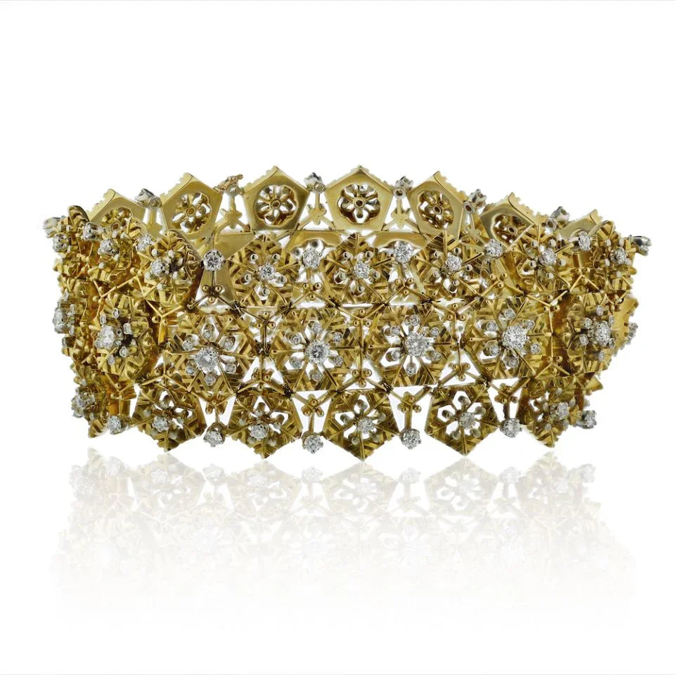 Van Cleef & Arpels Circa 1950's Platinum & 18K Yellow Gold Snowflake Diamond Bracelet - The Back Vault