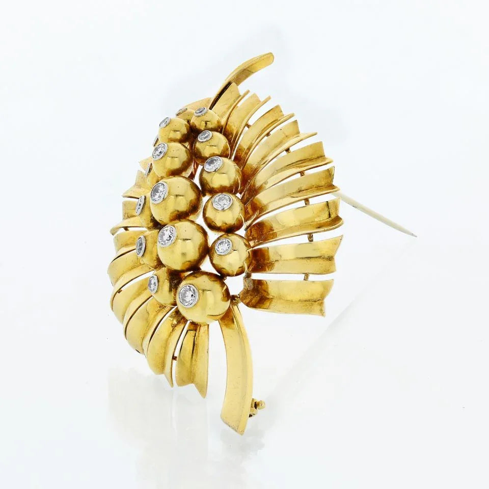 Cartier Art Deco 18K Yellow Gold Leaf Foliage Diamond Brooch - The Back Vault