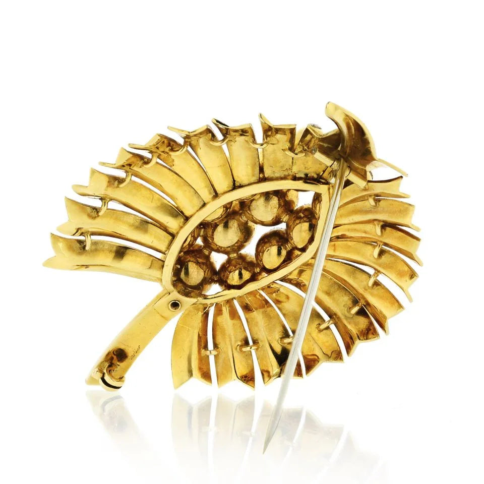 Cartier Art Deco 18K Yellow Gold Leaf Foliage Diamond Brooch - The Back Vault