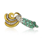 Platinum & Rose Gold Cabochon Green Emeralds And Diamond Brooch & Earrings Jewelry Set - The Back Vault