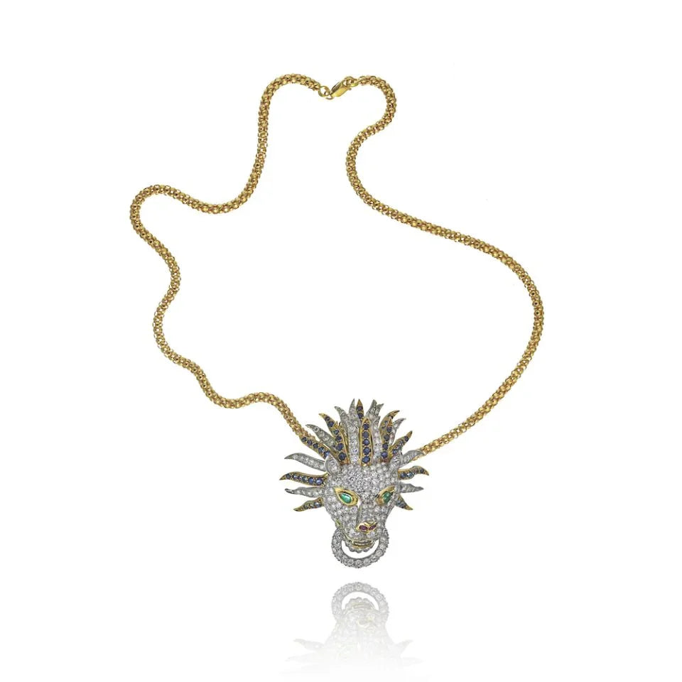 Circa 1970's 18K Yellow Gold Diamond Lion's Head Pendant - The Back Vault
