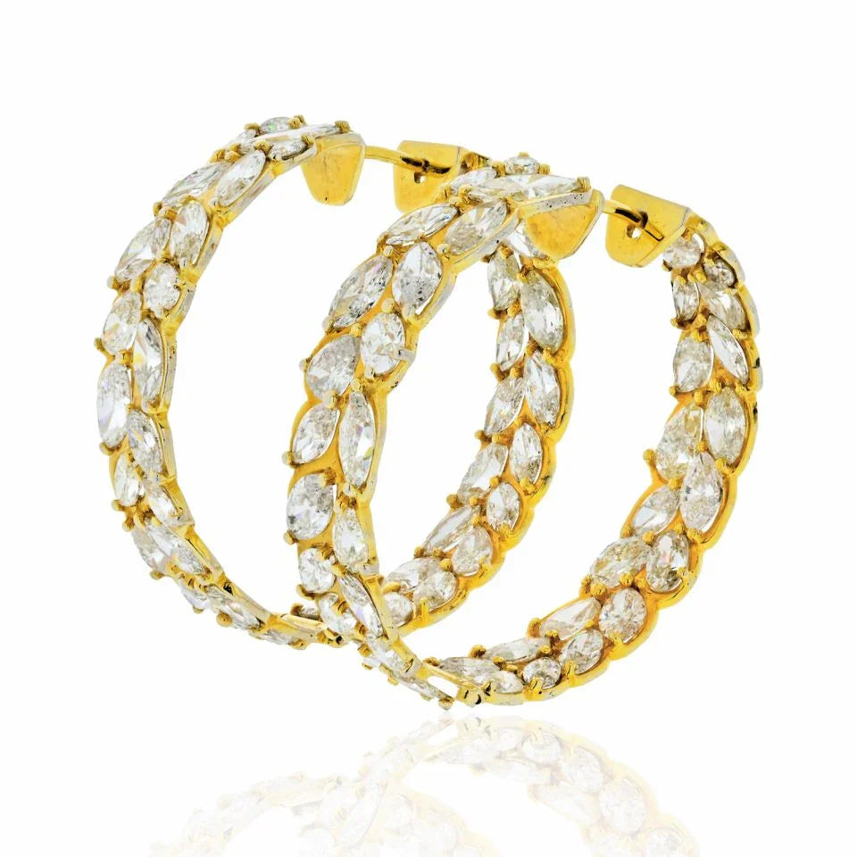 14K Yellow Gold 25.70cts Luxury Diamond Hoop Earrings - The Back Vault