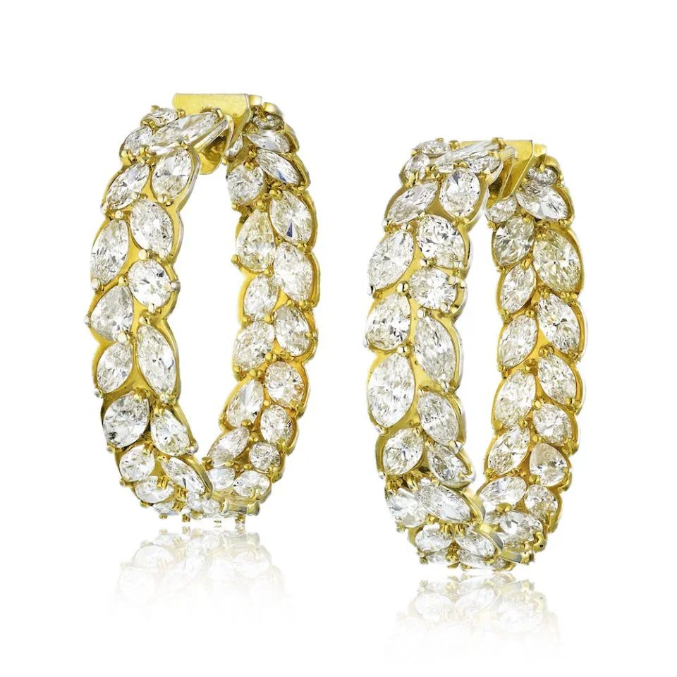 14K Yellow Gold 25.70cts Luxury Diamond Hoop Earrings - The Back Vault