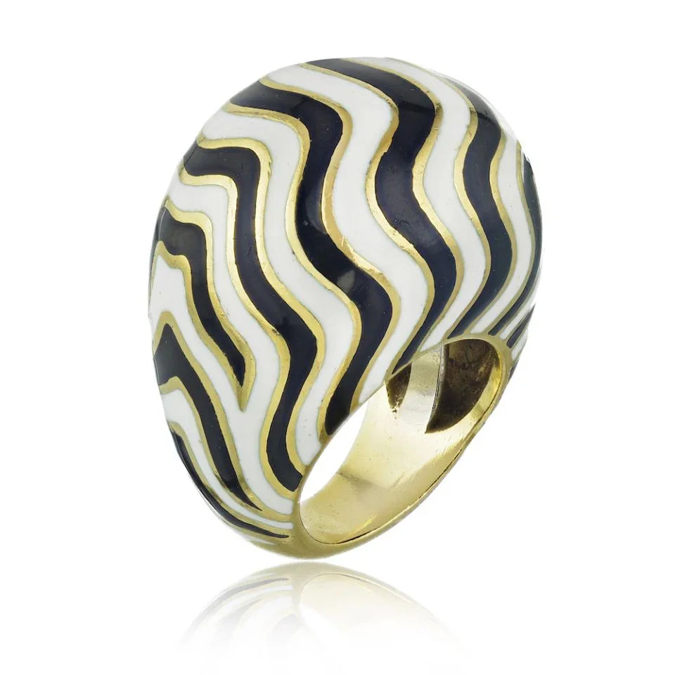 David Webb Platinum & 18K Yellow Gold Zebra Stripe Bombe Ring - The Back Vault