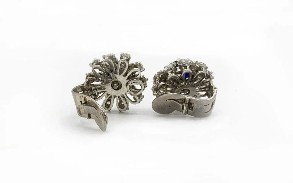 Art Deco Platinum Sapphire & Diamond Earrings - The Back Vault