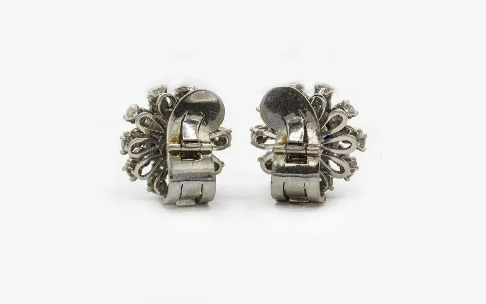 Art Deco Platinum Sapphire & Diamond Earrings - The Back Vault