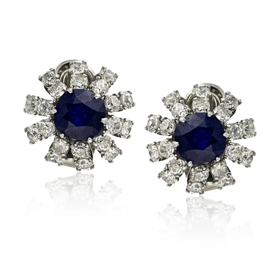 Art Deco Platinum Sapphire & Diamond Earrings - The Back Vault