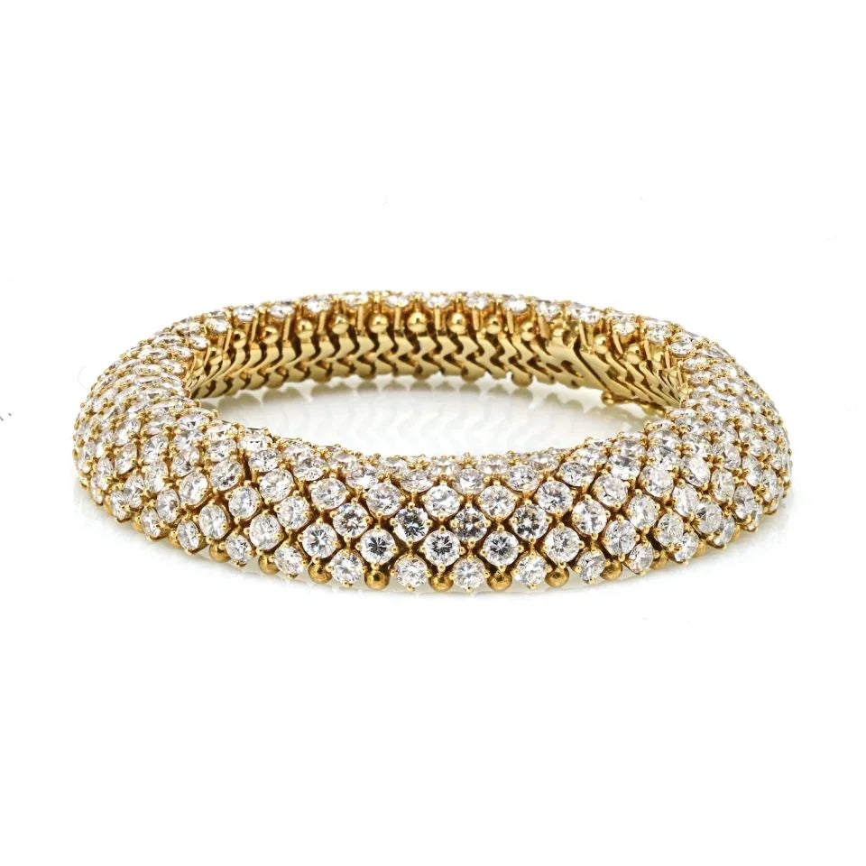 Van Cleef & Arpels 18K Yellow Gold 40 carat Multi-Row Pave Diamond Bracelet - The Back Vault