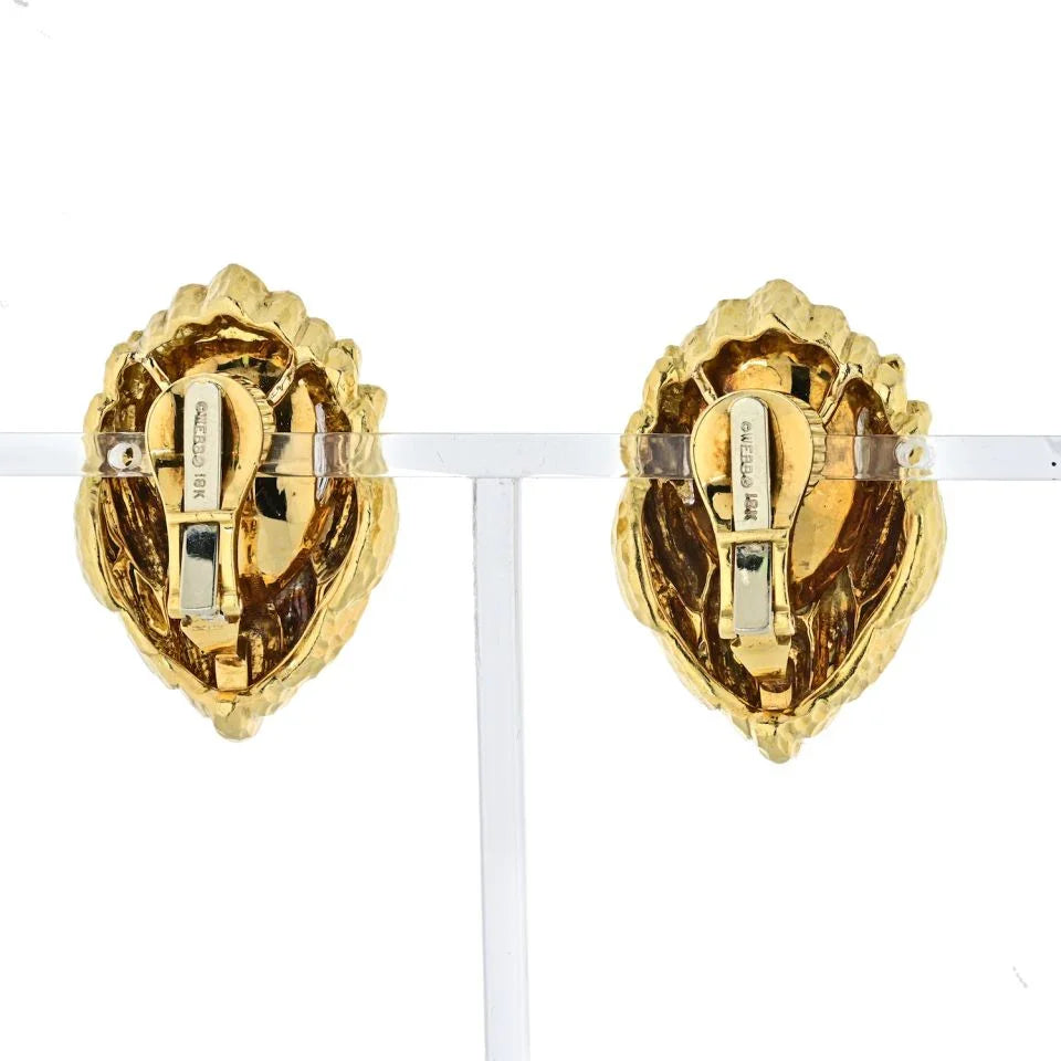 David Webb Platinum & 18K Yellow Gold Hammered Quartz Clip-On Earrings - The Back Vault