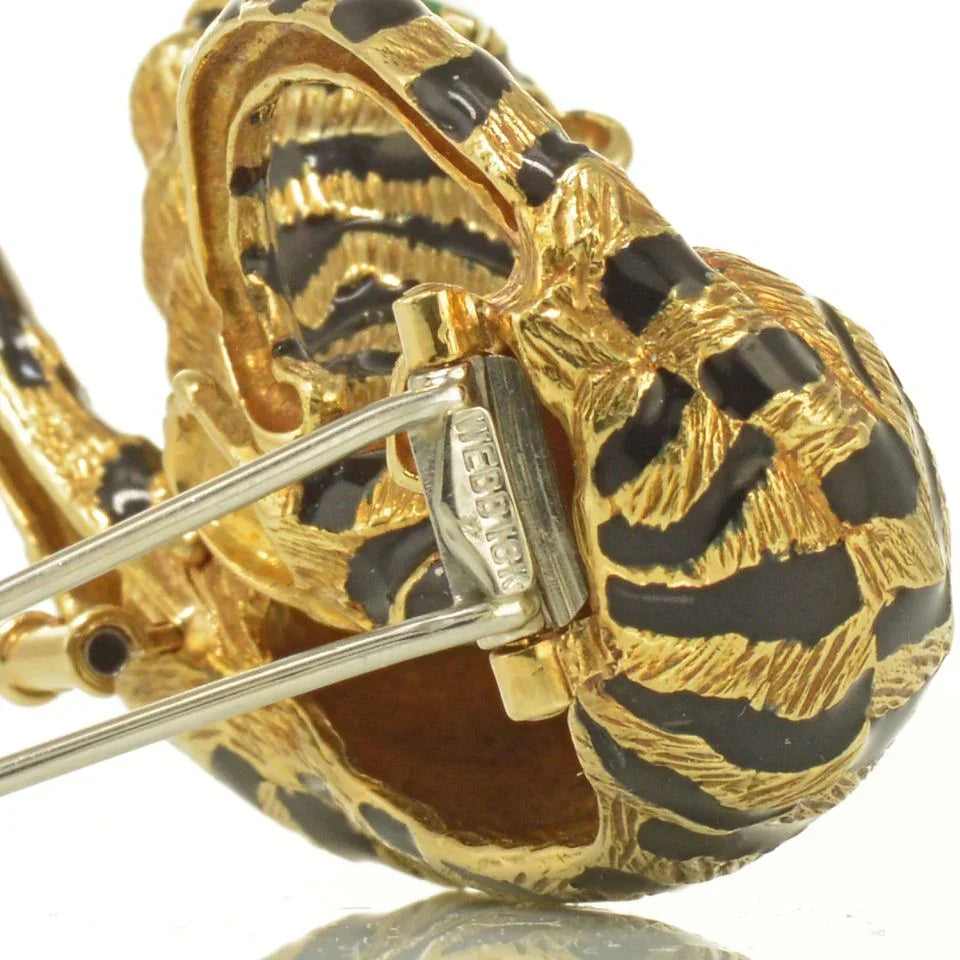David Webb Tiger 18K Yellow Gold With Green Emerald Eyes Brooch - The Back Vault