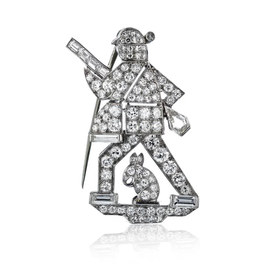 Art Deco Platinum Diamond Hunter Brooch - The Back Vault