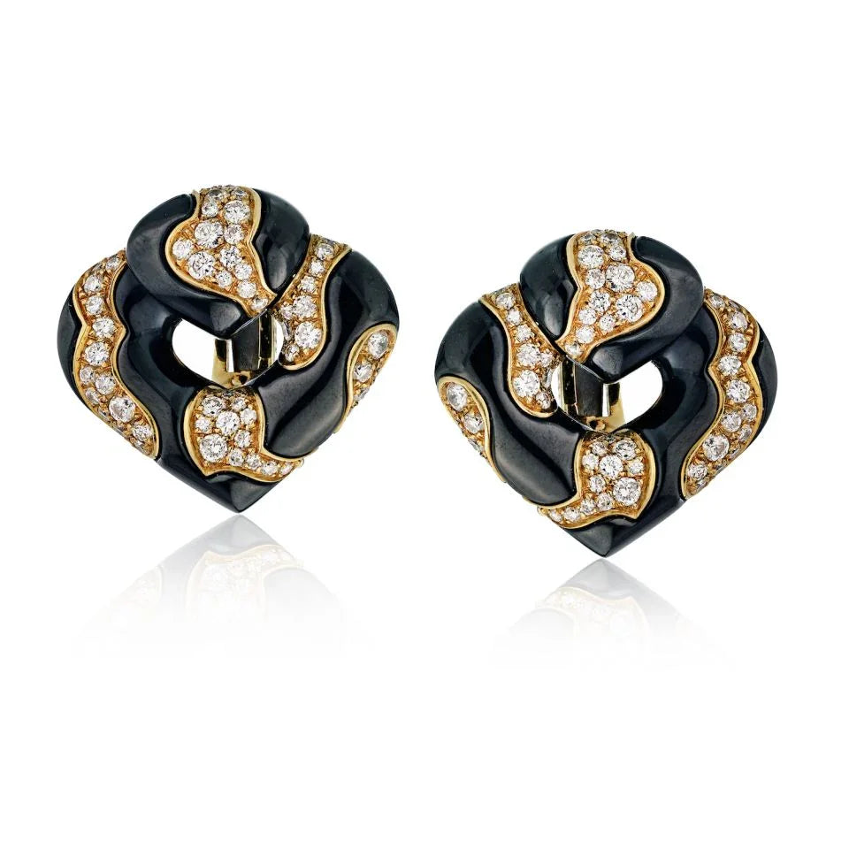 Marina B. Circa 1980's Platinum & 18K Yellow Gold Diamond Fattypard Pave Clip-On Earrings - The Back Vault