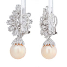 Platinum 26 carats Diamond Cluster And Pearl Drop Earrings - The Back Vault