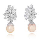 Platinum 26 carats Diamond Cluster And Pearl Drop Earrings - The Back Vault