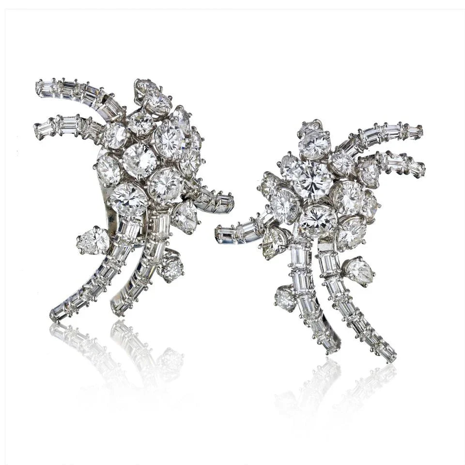 French Circa 1960's Platinum 12 Carat Diamond Estate Earrings - The Back Vault