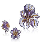 14K Yellow Gold Amethyst Flower Brooch & Earrings Jewelry Set - The Back Vault