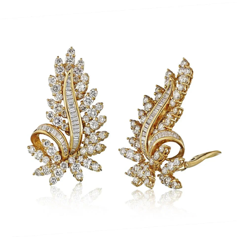 Oscar Heyman 18K Yellow Gold 8.50cts Leaf Earrings - The Back Vault
