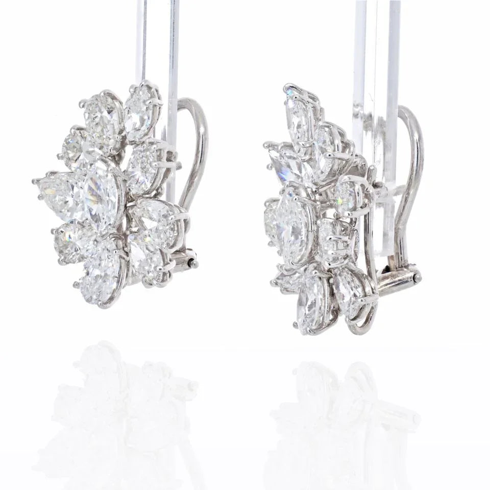 1970's Platinum 9.03 carat Diamond Cluster Earrings - The Back Vault