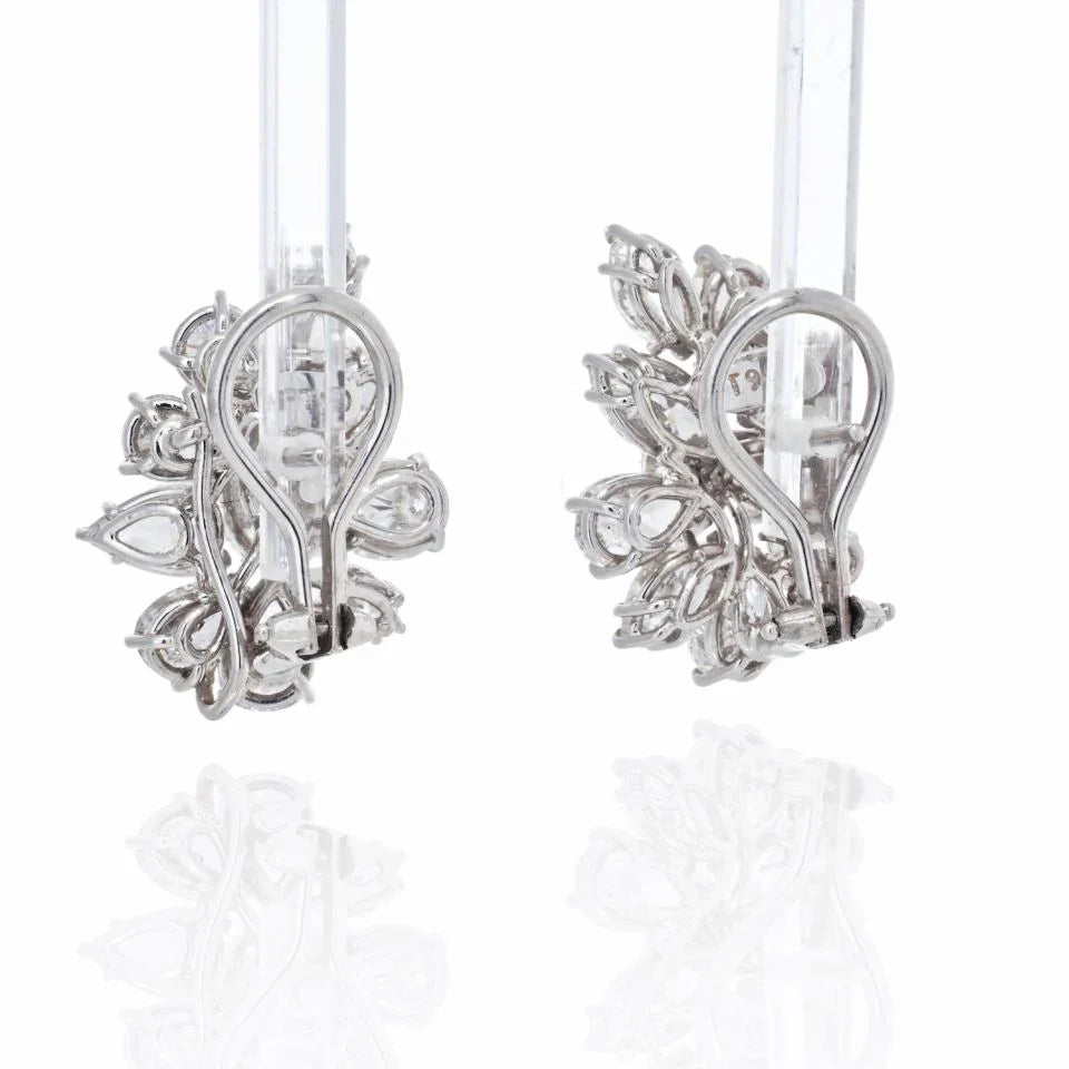 1970's Platinum 9.03 carat Diamond Cluster Earrings - The Back Vault