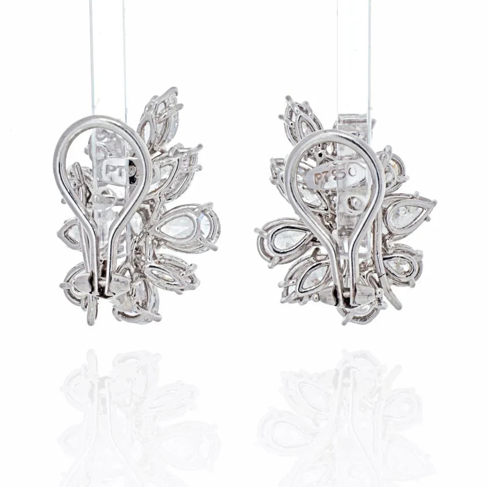 1970's Platinum 9.03 carat Diamond Cluster Earrings - The Back Vault