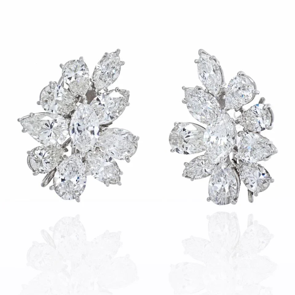 1970's Platinum 9.03 carat Diamond Cluster Earrings - The Back Vault