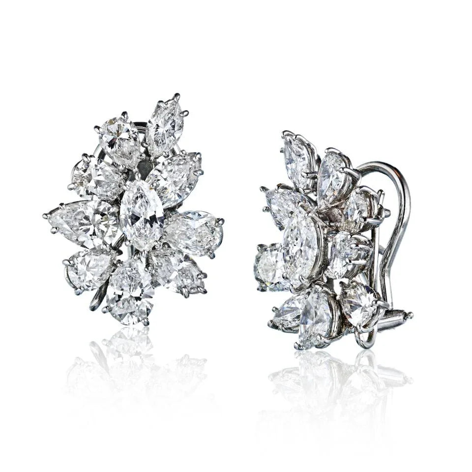 1970's Platinum 9.03 carat Diamond Cluster Earrings - The Back Vault