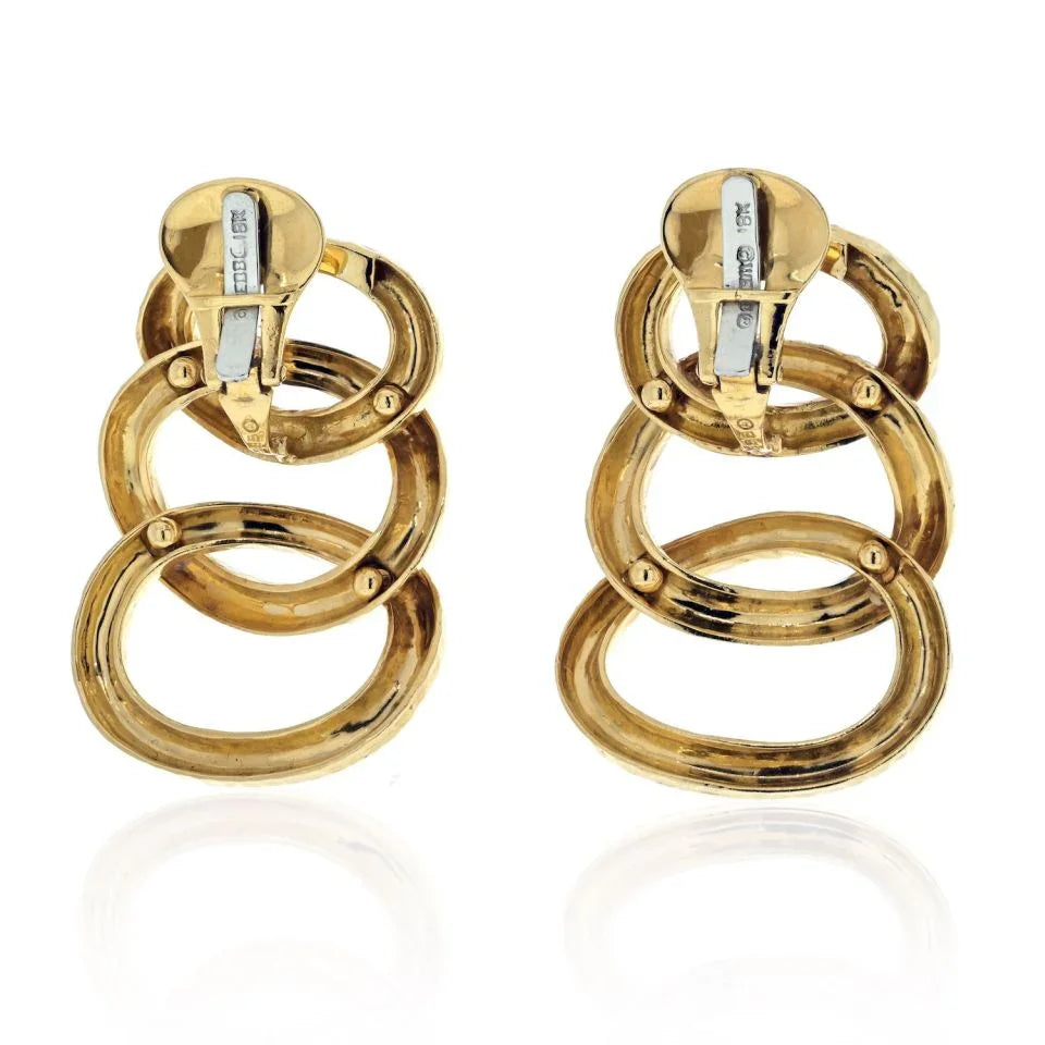 David Webb 1970's Platinum & 18K Yellow Gold Hammered Triple Hoop Clip-On Earrings - The Back Vault