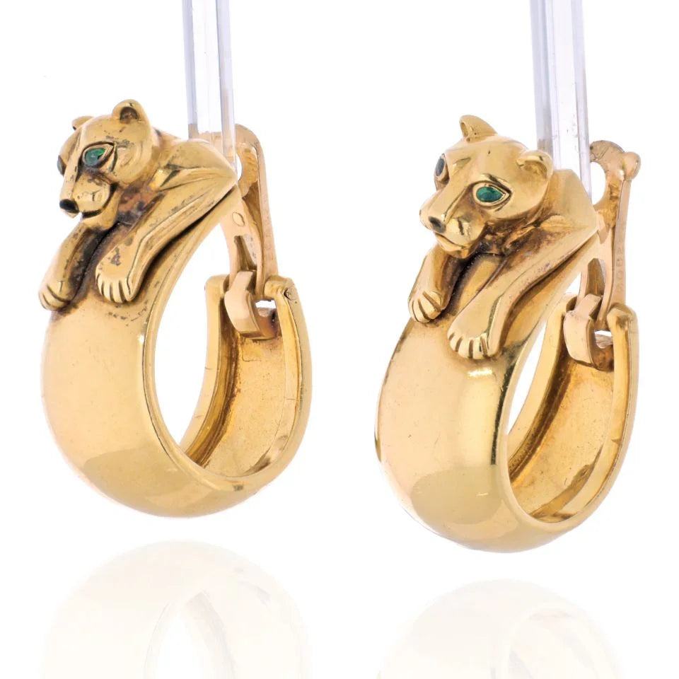 Cartier Panthere Heads Large Vintage Clip-On Hoop Earrings - The Back Vault