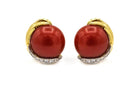 David Webb Platinum & 18K Yellow Gold Domed Coral Diamond Earrings - The Back Vault