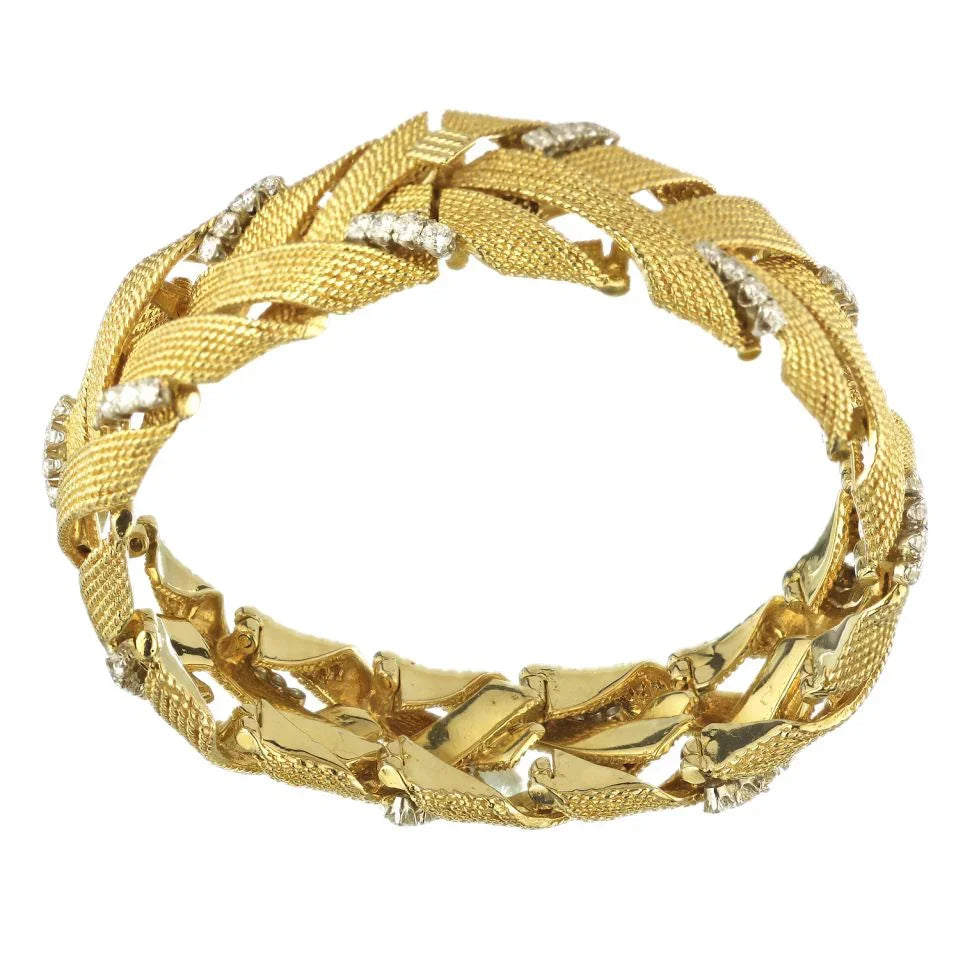 David Webb Platinum & 18K Yellow Gold Vintage Woven Gold with Diamonds Bracelet - The Back Vault