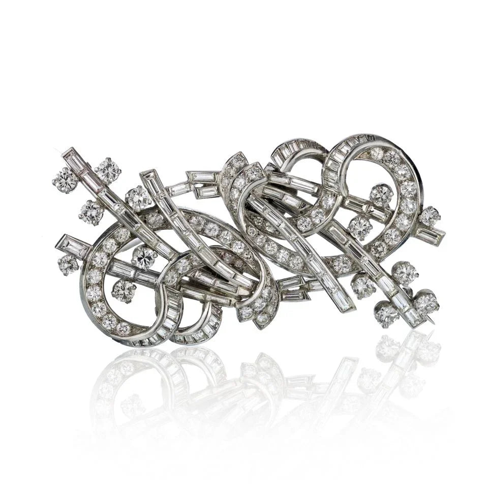 Art Deco Platinum 8.50 carat Diamond Double Clip Brooch - The Back Vault