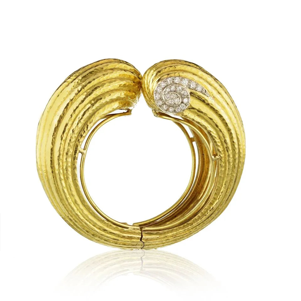 David Webb Platinum & 18K Yellow Gold Large Violin Scroll Diamond Bracelet - The Back Vault