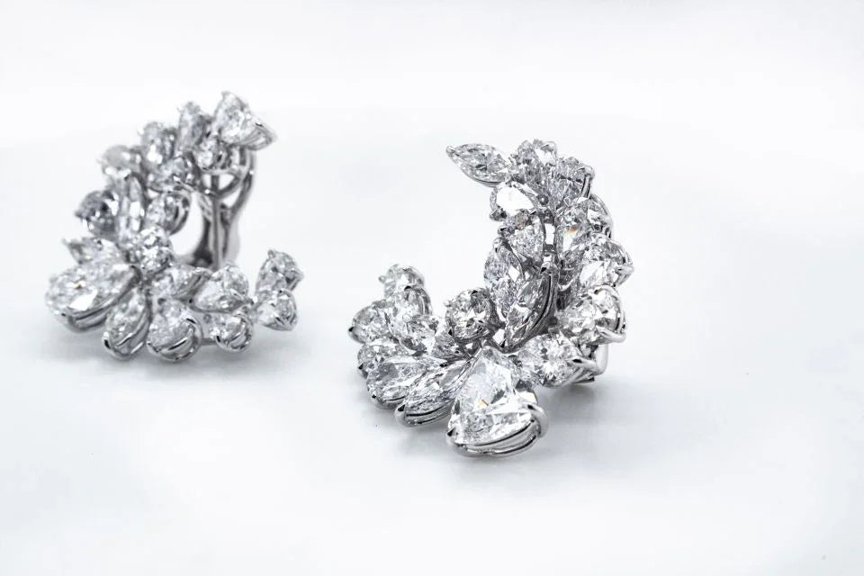 Platinum 13 carat Cluster Diamond Earrings - The Back Vault
