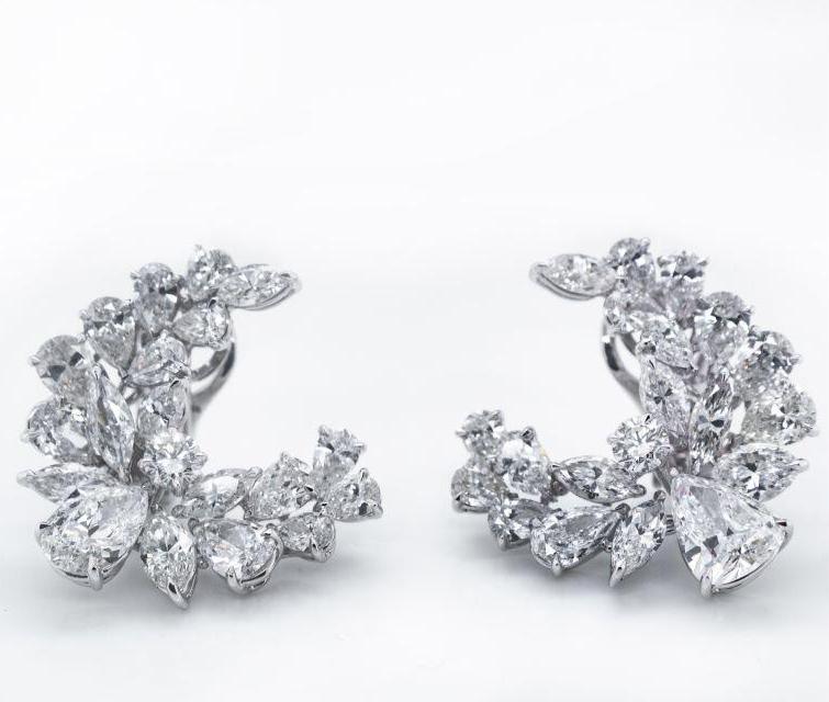 Platinum 13 carat Cluster Diamond Earrings - The Back Vault