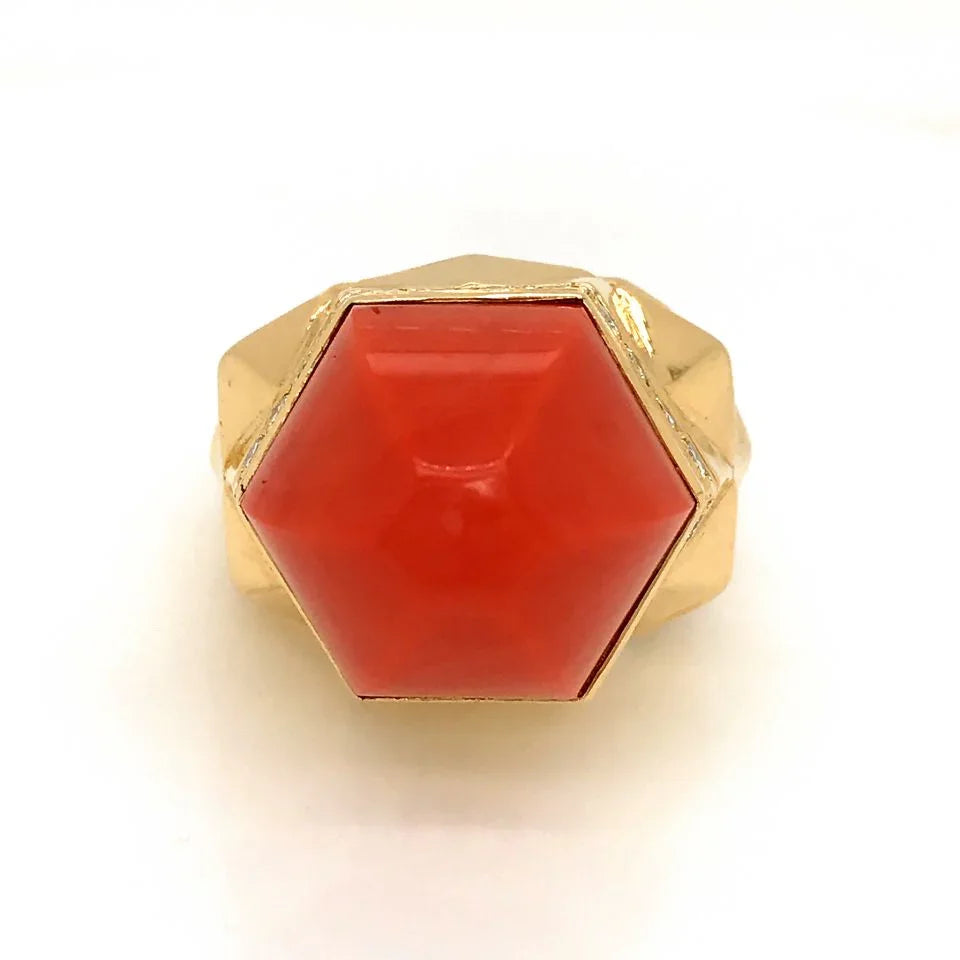 Tiffany & Co. 18K Yellow Gold Coral Diamond Cocktail Ring - The Back Vault