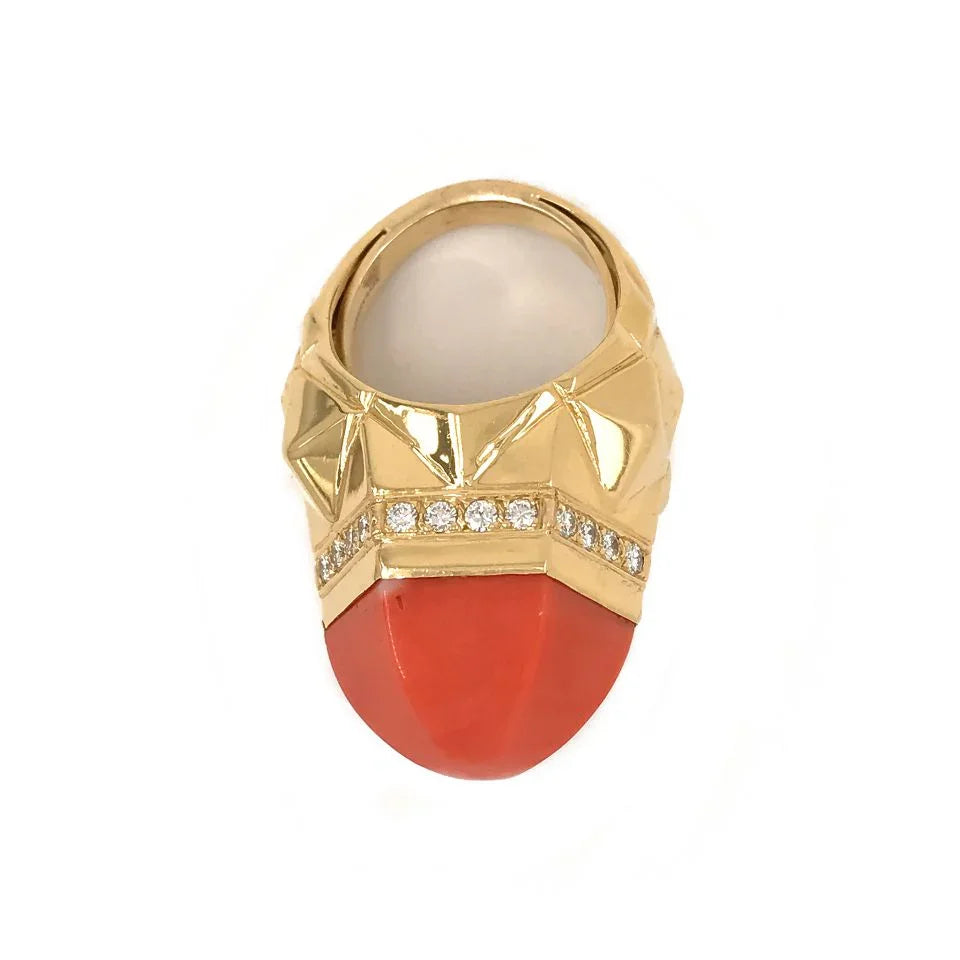 Tiffany & Co. 18K Yellow Gold Coral Diamond Cocktail Ring - The Back Vault