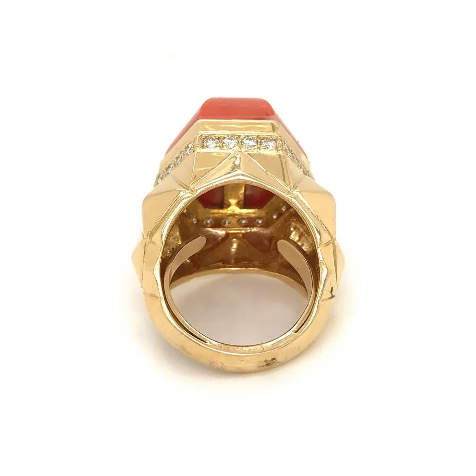 Tiffany & Co. 18K Yellow Gold Coral Diamond Cocktail Ring - The Back Vault