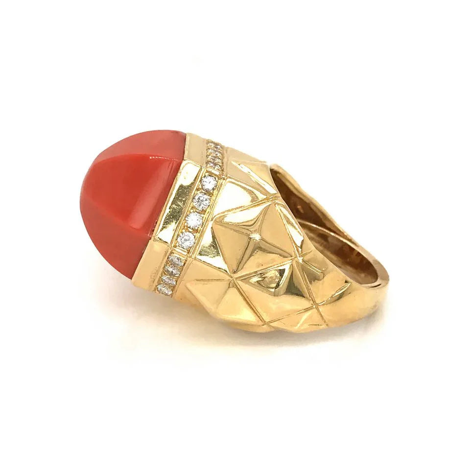 Tiffany & Co. 18K Yellow Gold Coral Diamond Cocktail Ring - The Back Vault