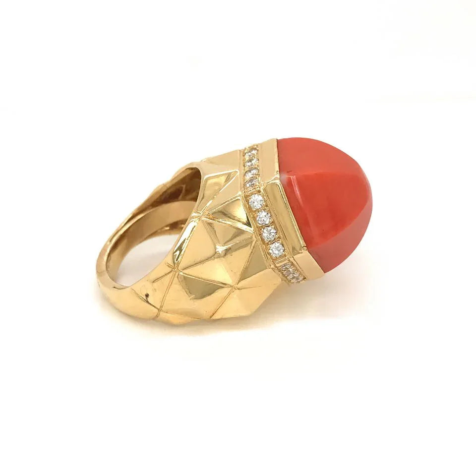 Tiffany & Co. 18K Yellow Gold Coral Diamond Cocktail Ring - The Back Vault