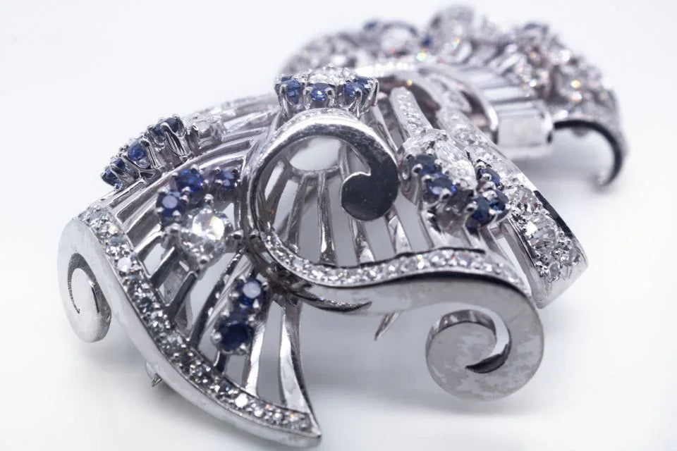 1950's Platinum Diamond & Sapphire Brooch - The Back Vault