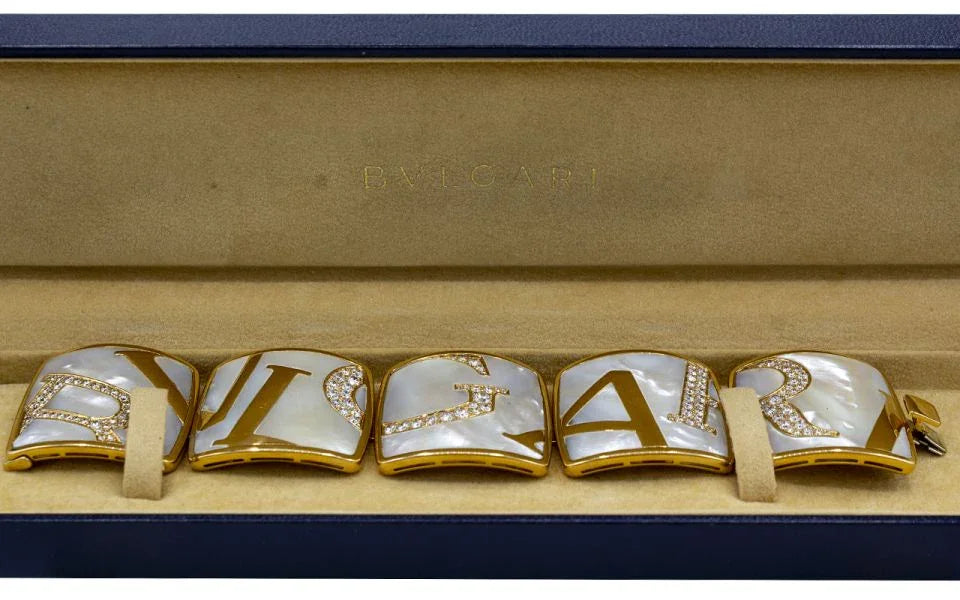 Bvlgari Graffiti 18K Rose Gold Mother of Pearl Diamond Bracelet - The Back Vault